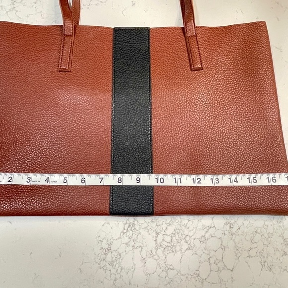Vince Camuto Luck Vegan Leather Pebbled Brown Black Stripe Tote - Picture 3 of 8